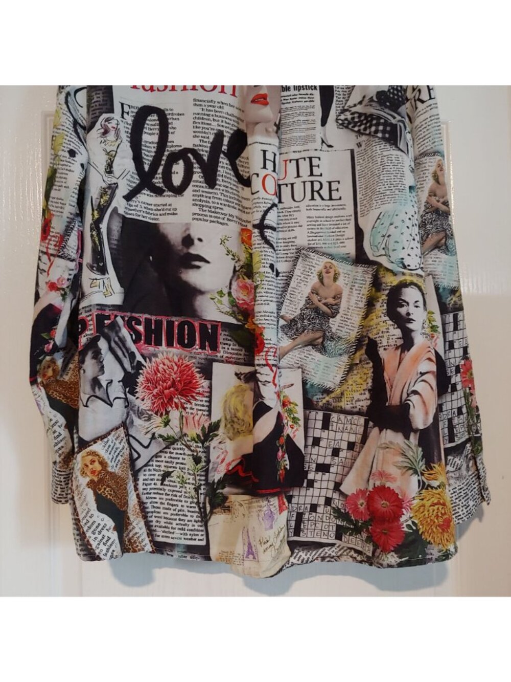 John Mark Oversize Blouse Haute Couture Newspaper Print Art Interesting L - Picture 10 of 11